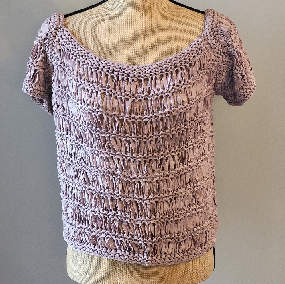 Unbranded Dusty Rose Ribbon Crocheted Crop Top Medium